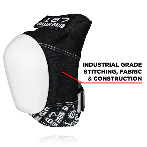 187 Killer Pads Pro Knee Pad Set - Black with White Caps - Image 3