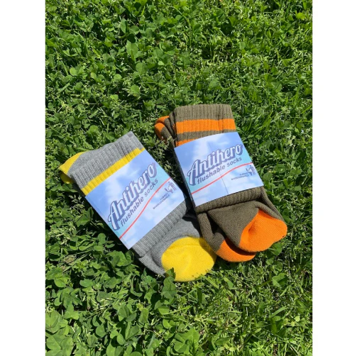 Antihero (almost) Flushable Crew Socks - Cream/Brown - Image 3