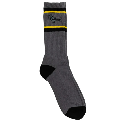 Antihero Basic Pigeon Embroidered Crew Socks - Charcoal/Black - Image 2
