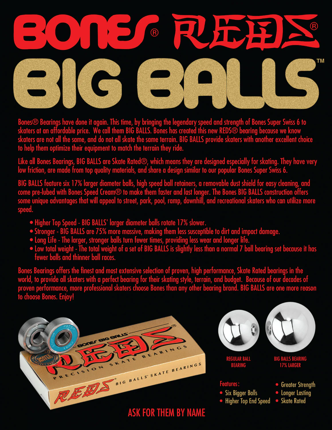 Bones Reds Big Balls Skateboard Bearings - Image 4