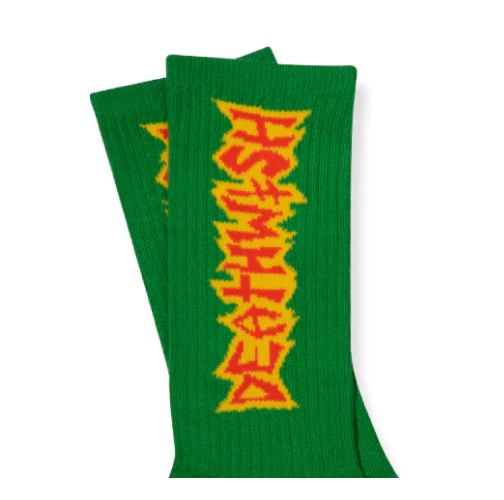 Deathwish Diciple Crew Socks - Green/Red/Yellow - Image 2