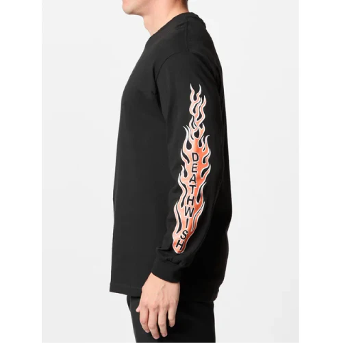 Deathwish Ghost Rider Flame Long Sleeve Tee - Black - Image 2