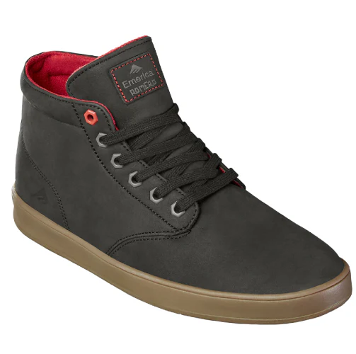 Emerica X Biltwell Romero Laced High Skate Shoe - Black Leather/Gum - Image 2