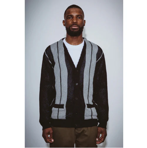 Fucking Awesome School Striped Cardigan Sweater - Black/Grey - Image 3