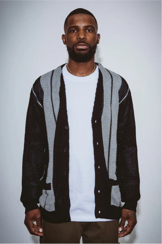 Fucking Awesome School Striped Cardigan Sweater - Black/Grey - Image 4