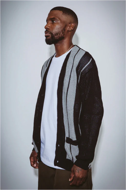 Fucking Awesome School Striped Cardigan Sweater - Black/Grey - Image 5