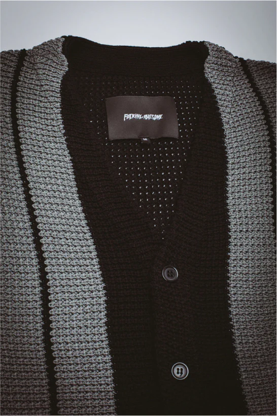 Fucking Awesome School Striped Cardigan Sweater - Black/Grey - Image 6