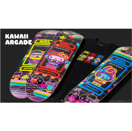 Girl X Sanrio Griffin Gass Kawaii Arcade Skateboard Deck 8.5" - Image 4