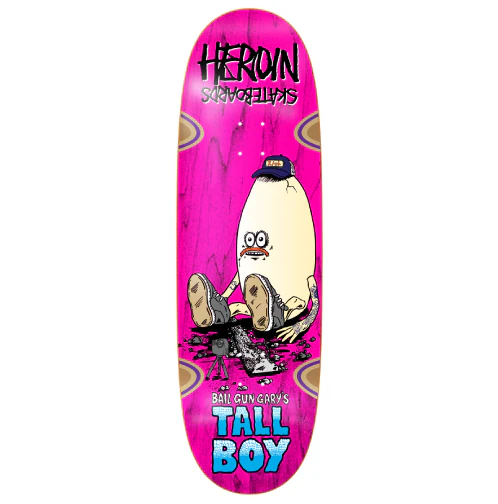 Heroin Bail Gun Gary's Tall Boy Double Drilled Skateboard Deck 10.25"