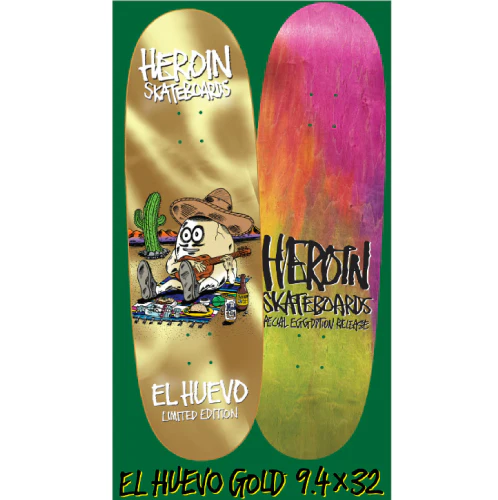 Heroin El Huevo Limited Skateboard Deck Gold 9.4" - Image 2