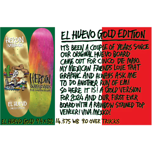 Heroin El Huevo Limited Skateboard Deck Gold 9.4" - Image 5