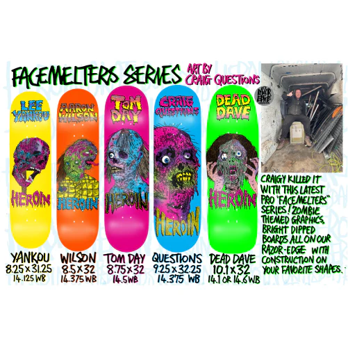 Heroin Lee Yankou Face Melter Skateboard Deck 8.25" - Image 4