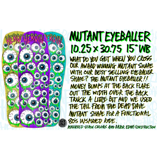 Heroin Mutant Eyeballer Shaped Skateboard Deck 10.25" - Image 6
