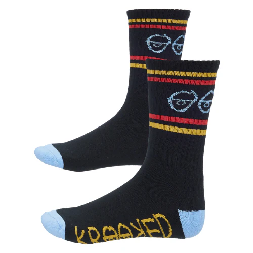 Krooked Eyes Crew Socks - Black/Blue/Gold/Red - Image 2