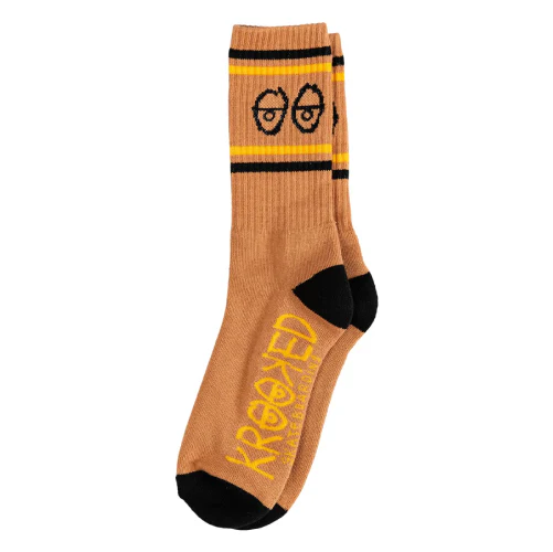 Krooked Eyes Crew Socks - Brown/Gold