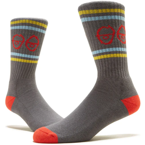 Krooked Eyes Crew Socks - Charcoal/Blue/Yellow/Red - Image 3