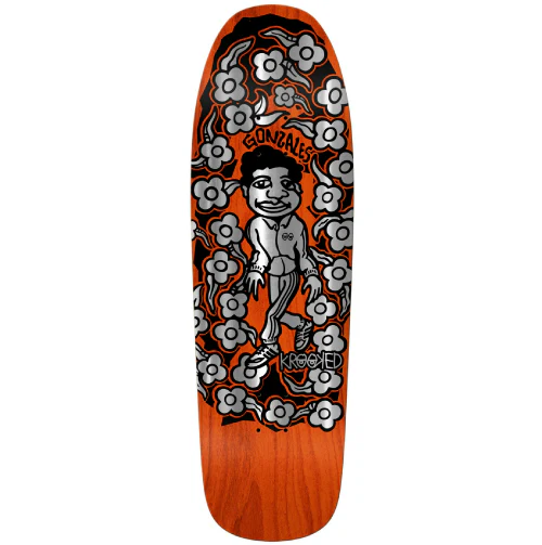 Krooked Mark Gonzales Sweatpants Foil Shaped Skateboard Deck Orange 9.81"
