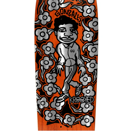 Krooked Mark Gonzales Sweatpants Foil Shaped Skateboard Deck Orange 9.81" - Image 2