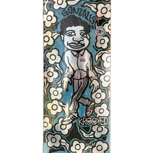 Krooked Mark Gonzales Sweatpants Foil Skateboard Deck Blue 8.5" - Image 2