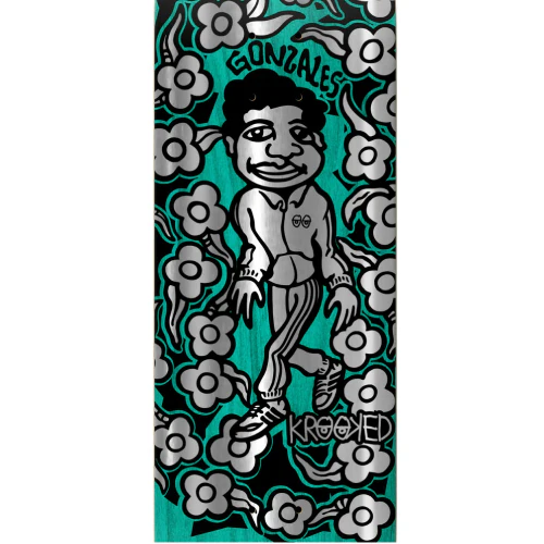 Krooked Mark Gonzales Sweatpants Foil Skateboard Deck Teal 8.5" - Image 2
