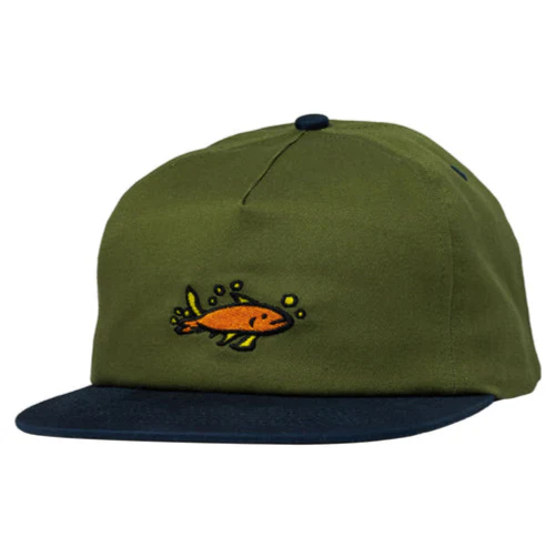 Krooked Mermaid Fish Snapback Hat - Olive/Navy