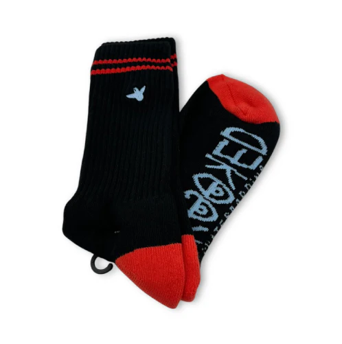 Krooked OG Bird Embroidered Crew Socks - Black/Red/Blue - Image 2