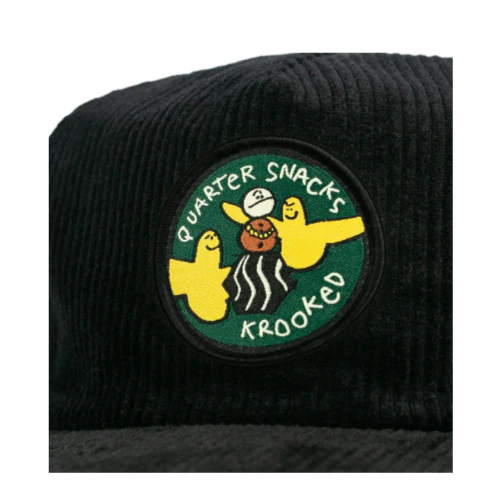 Krooked X Quarter Snacks Snack Birds Corduroy Snapback Hat - Black - Image 2