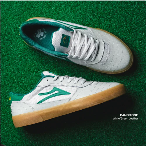 Lakai Cambridge Skate Shoe - White/Green Leather - Image 2