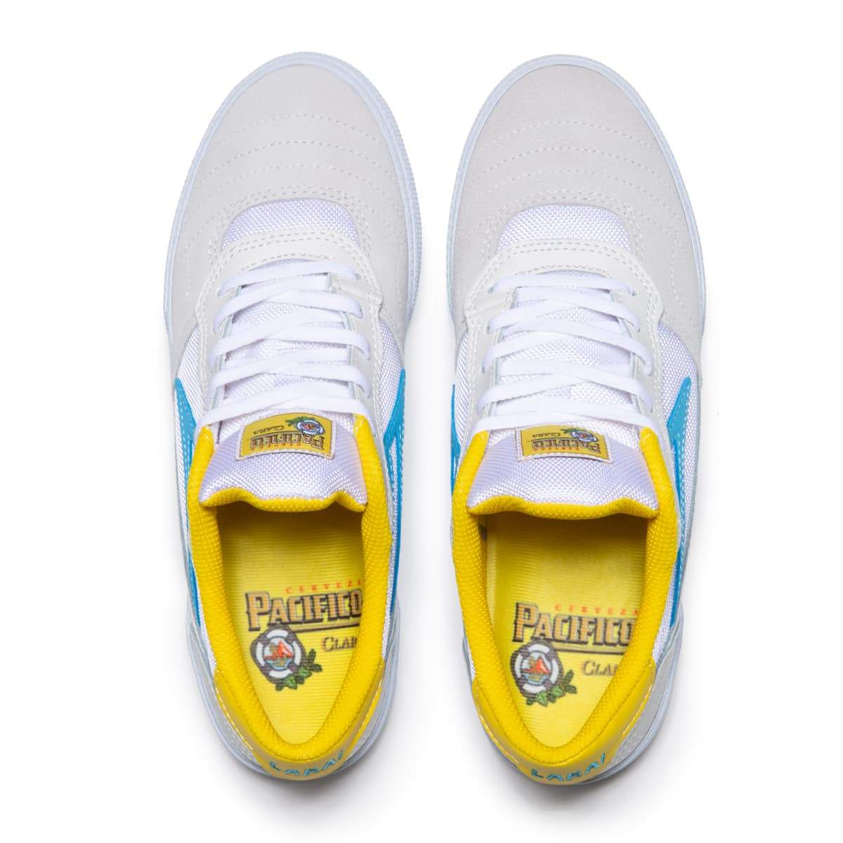 Lakai X Pacifico Cambridge White, Cyan, Yellow Suede Skate Shoe - Image 3