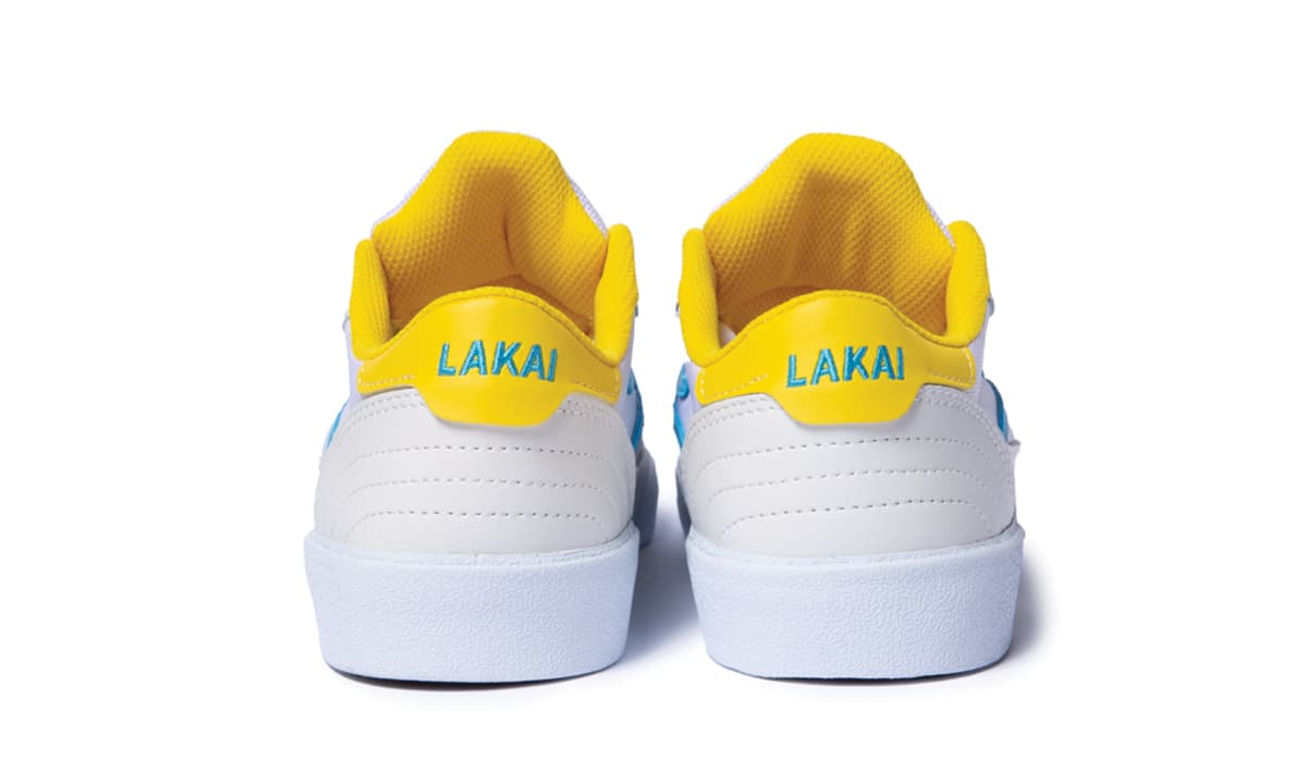 Lakai X Pacifico Cambridge White, Cyan, Yellow Suede Skate Shoe - Image 4