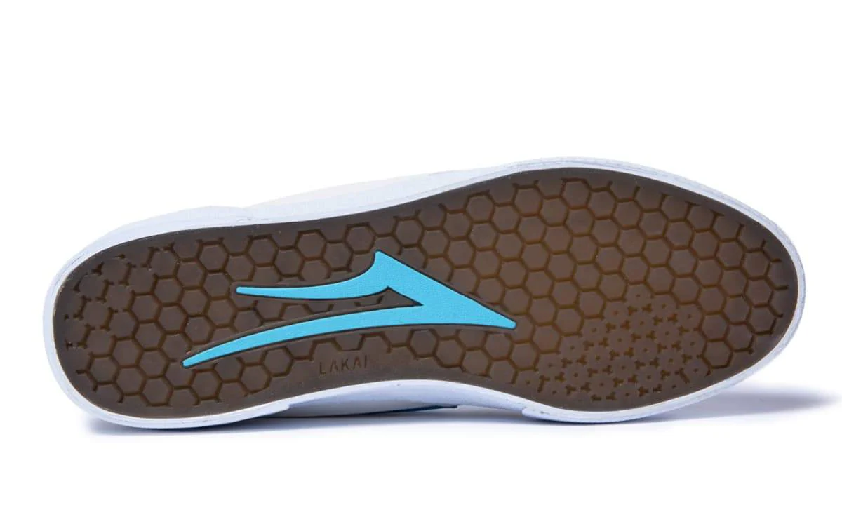 Lakai X Pacifico Cambridge White, Cyan, Yellow Suede Skate Shoe - Image 5