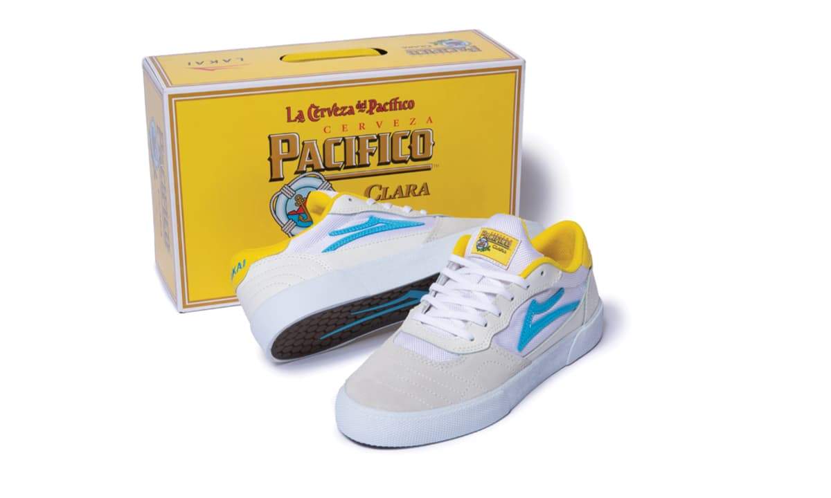 Lakai X Pacifico Cambridge White, Cyan, Yellow Suede Skate Shoe - Image 6