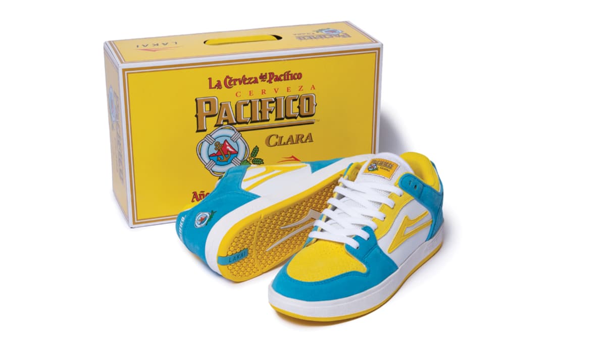 Lakai X Pacifico Telford Low White, Yellow, Cyan Suede Skate Shoe - Image 6