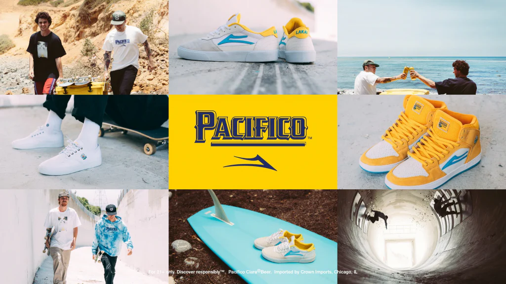 Lakai X Pacifico Telford Low White, Yellow, Cyan Suede Skate Shoe - Image 9