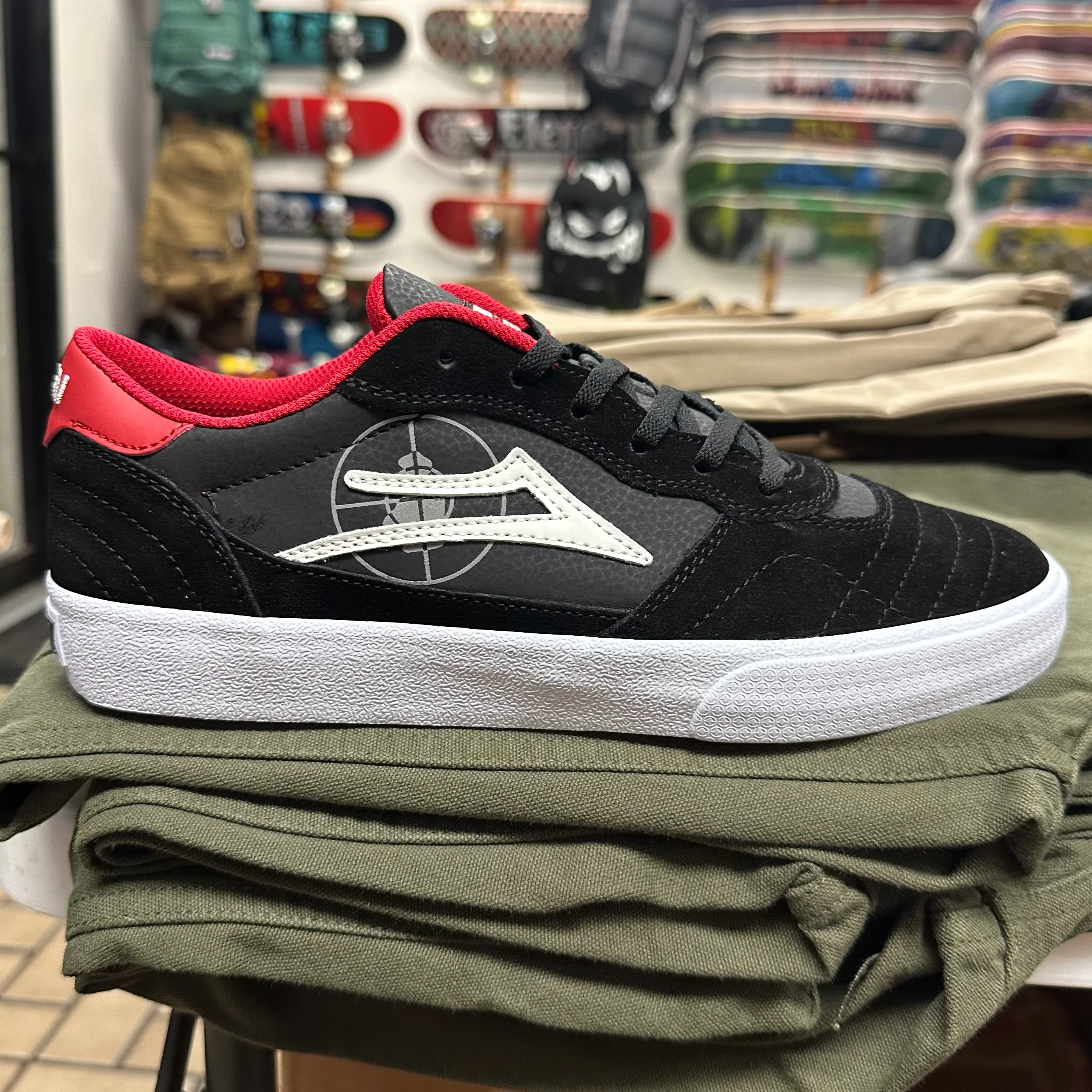 Lakai X Public Enemy Cambridge Skate Shoe - Black/Red Suede - Image 3