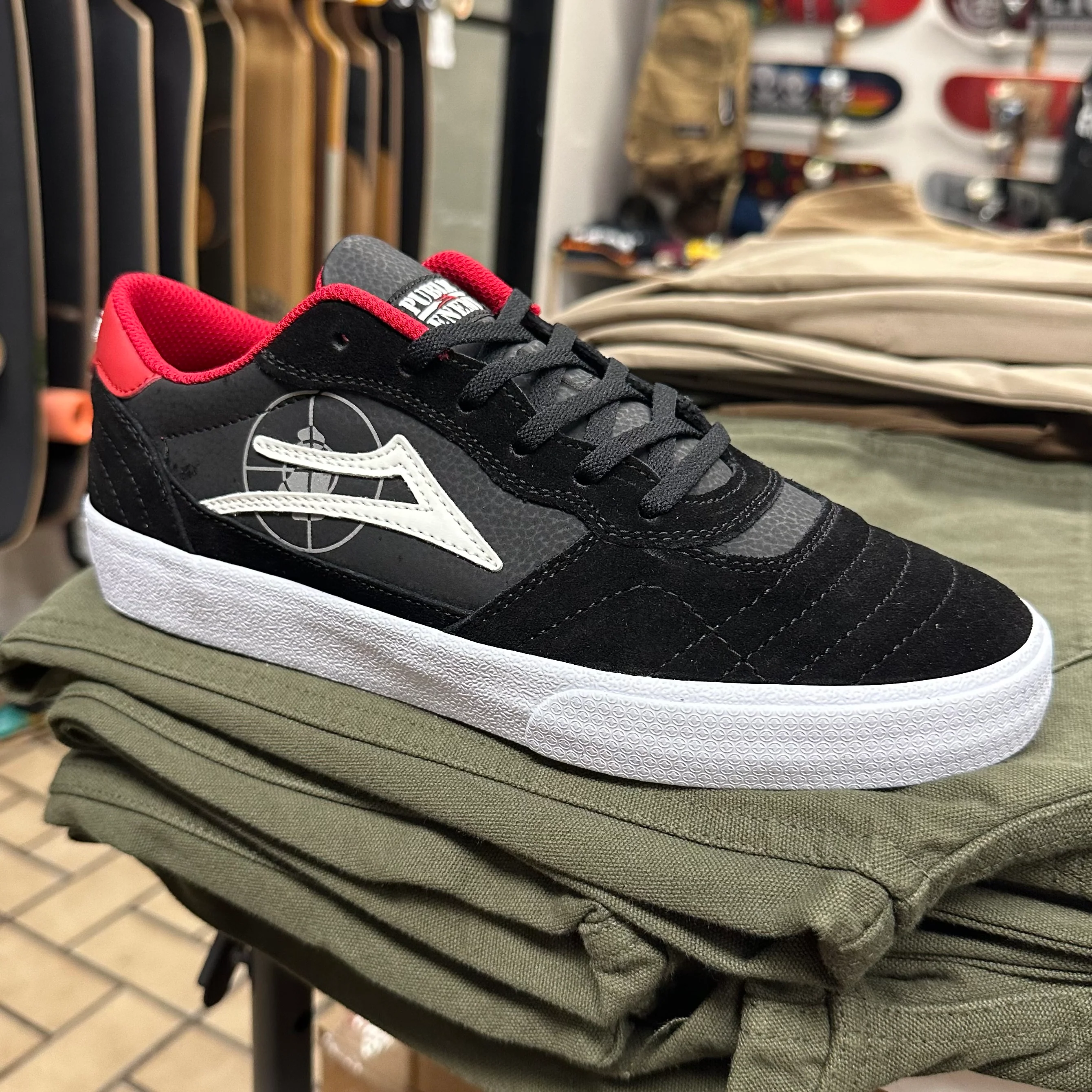Lakai X Public Enemy Cambridge Skate Shoe - Black/Red Suede - Image 4