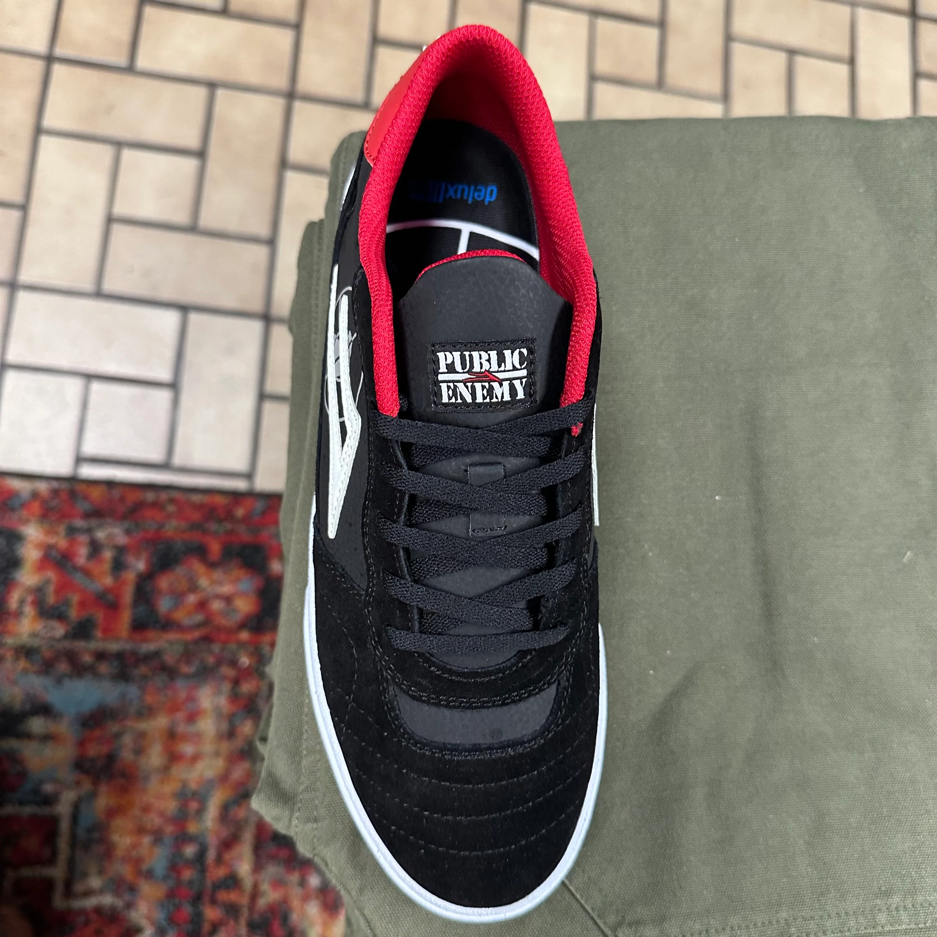 Lakai X Public Enemy Cambridge Skate Shoe - Black/Red Suede - Image 5