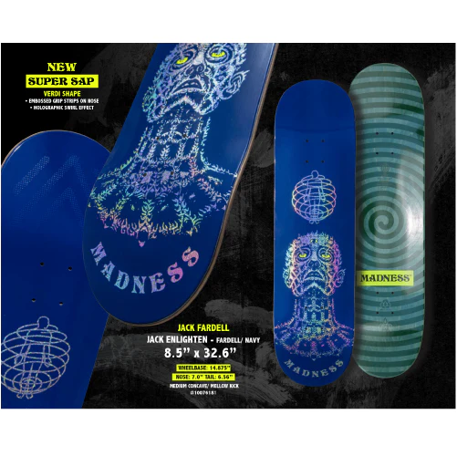 Madness Jack Fardell Enlighten Verdi Super Sap R7 Navy Skateboard Deck 8.5" - Image 4
