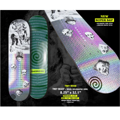 Madness Trey Wood Beast Super Sap R7 Holographic Swirl Skateboard Deck 8.25" - Image 5