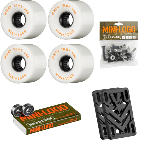 Mini Logo AWOL Lift Kit - Skateboard Wheels, Bearings, Risers and Hardware Set White 63MM 80A - Image 2