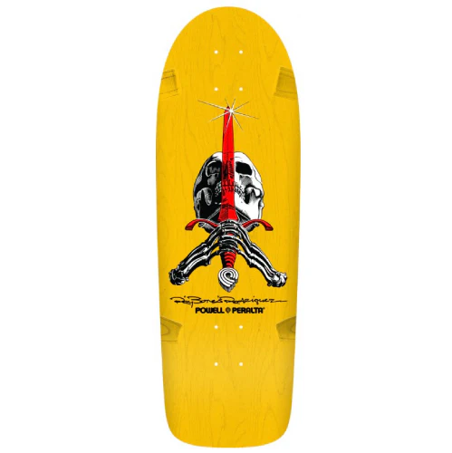 Powell Peralta Ray Rodriguez OG Skull and Sword Yellow Reissue Skateboard Deck 10"