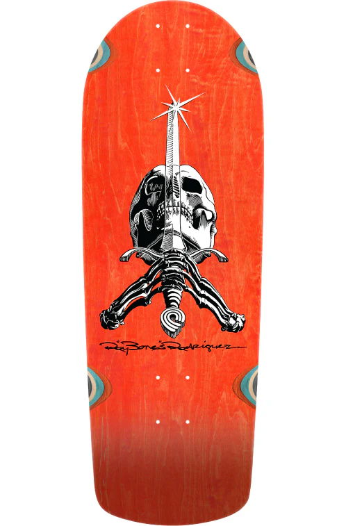 Powell Peralta Ray Rodriguez OG Snub Skull & Sword Orange Stain Reissue Skateboard Deck 10" - Image 2