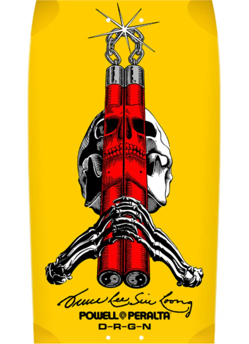 Powell Peralta X Bruce Lee Skull & Nunchucks Yellow Skateboard Deck 10" - Image 2