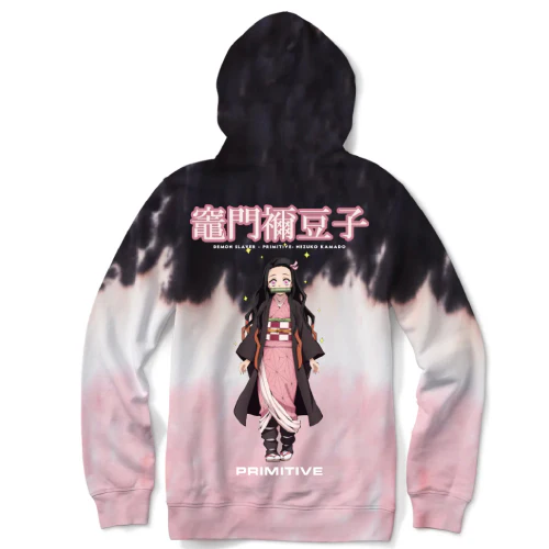 Primitive X Demon Slayer Nezuko Kamado Hooded Sweatshirt - Washed Black White Pink