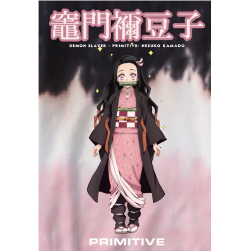 Primitive X Demon Slayer Nezuko Kamado Hooded Sweatshirt - Washed Black White Pink - Image 3