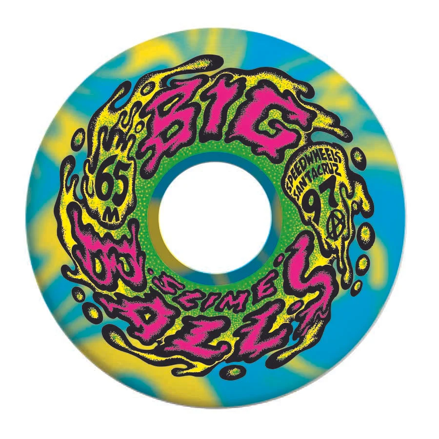 Santa Cruz Slime Balls Big Balls Skateboard Wheels Blue, Yellow Swirl 65MM 97A