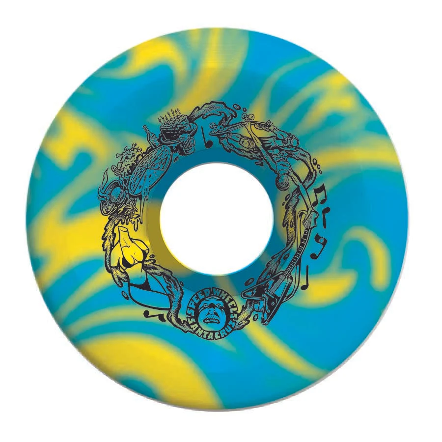 Santa Cruz Slime Balls Big Balls Skateboard Wheels Blue, Yellow Swirl 65MM 97A - Image 2