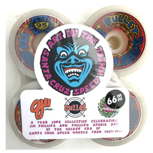 Santa Cruz X Bullet Speedwheels Reissue Skateboard Wheels White 66MM 95A - Image 4