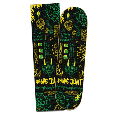 Shake Junt Pedro Delfino Pro Black, Green Yellow Griptape 9" - Image 2