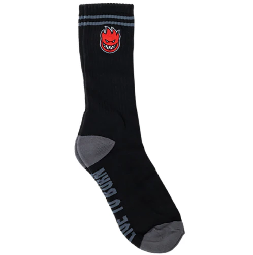 Spitfire Bighead Fill Embroidered Crew Socks - Black/Charcoal/Red - Image 2